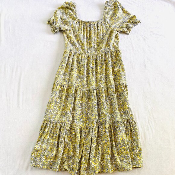 J Crew yellow floral peasant dress Womens Extra Small ruffle pockets bohemian - Picture 8 of 14